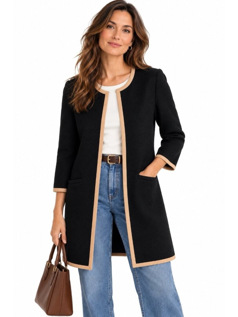 TALBOTS long jacket blazer black 12 classic tailored business casual preppy